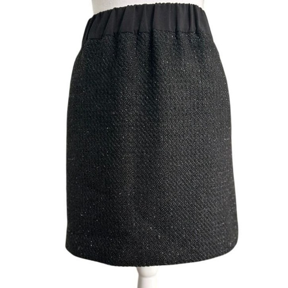 Loft tweed Black Metallic 17" skirt Slit Pockets Lined. Elastic Waist Sz M EUC - Picture 1 of 11